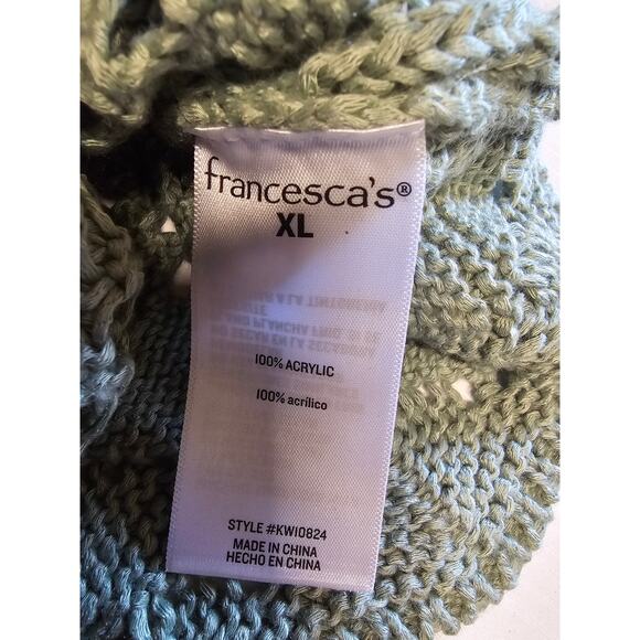 Francesca's Audrey Parks Mint Green Gray Boxy Crochet Cotton Boho Top XL 3834 - Picture 6 of 9